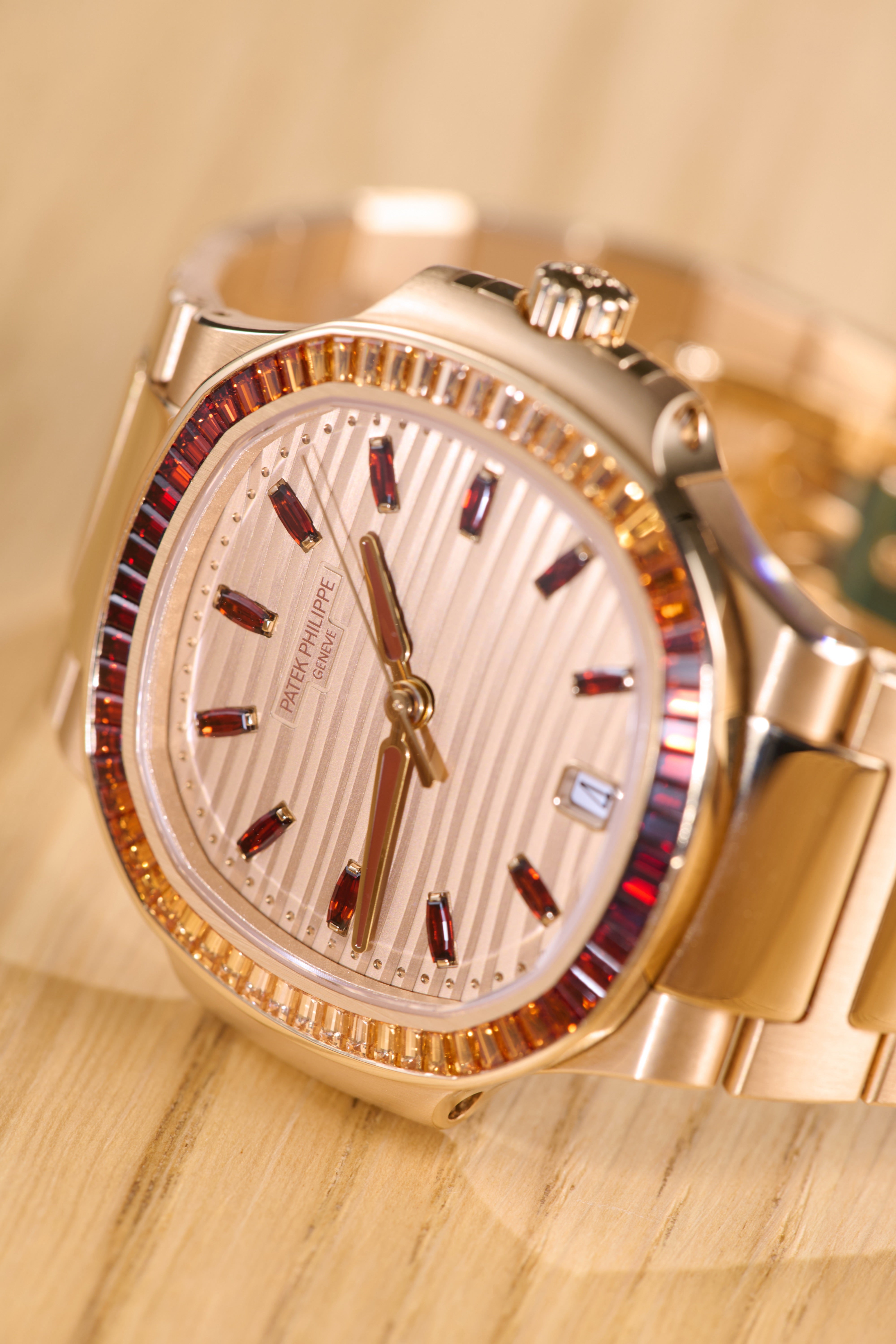 Patek Philippe Ladies Rose Gold Garnets Nautilus
