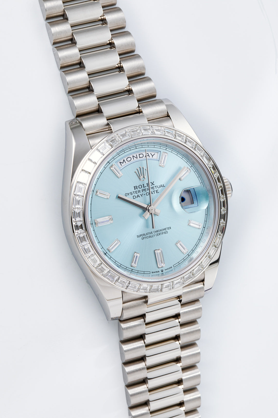 Platinum Day-Date TBR Baguette Set Bezel