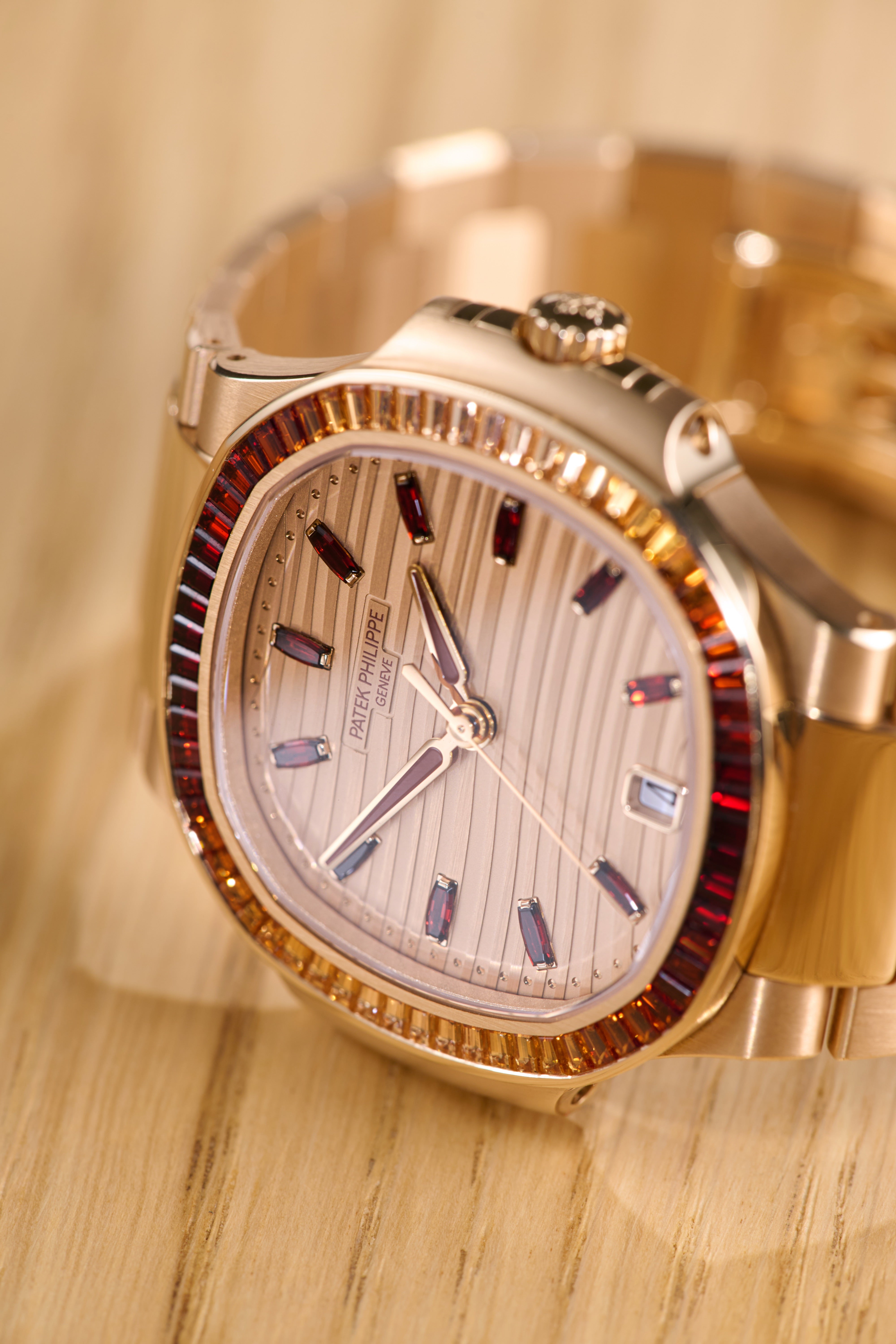 Patek Philippe Ladies Rose Gold Garnets Nautilus
