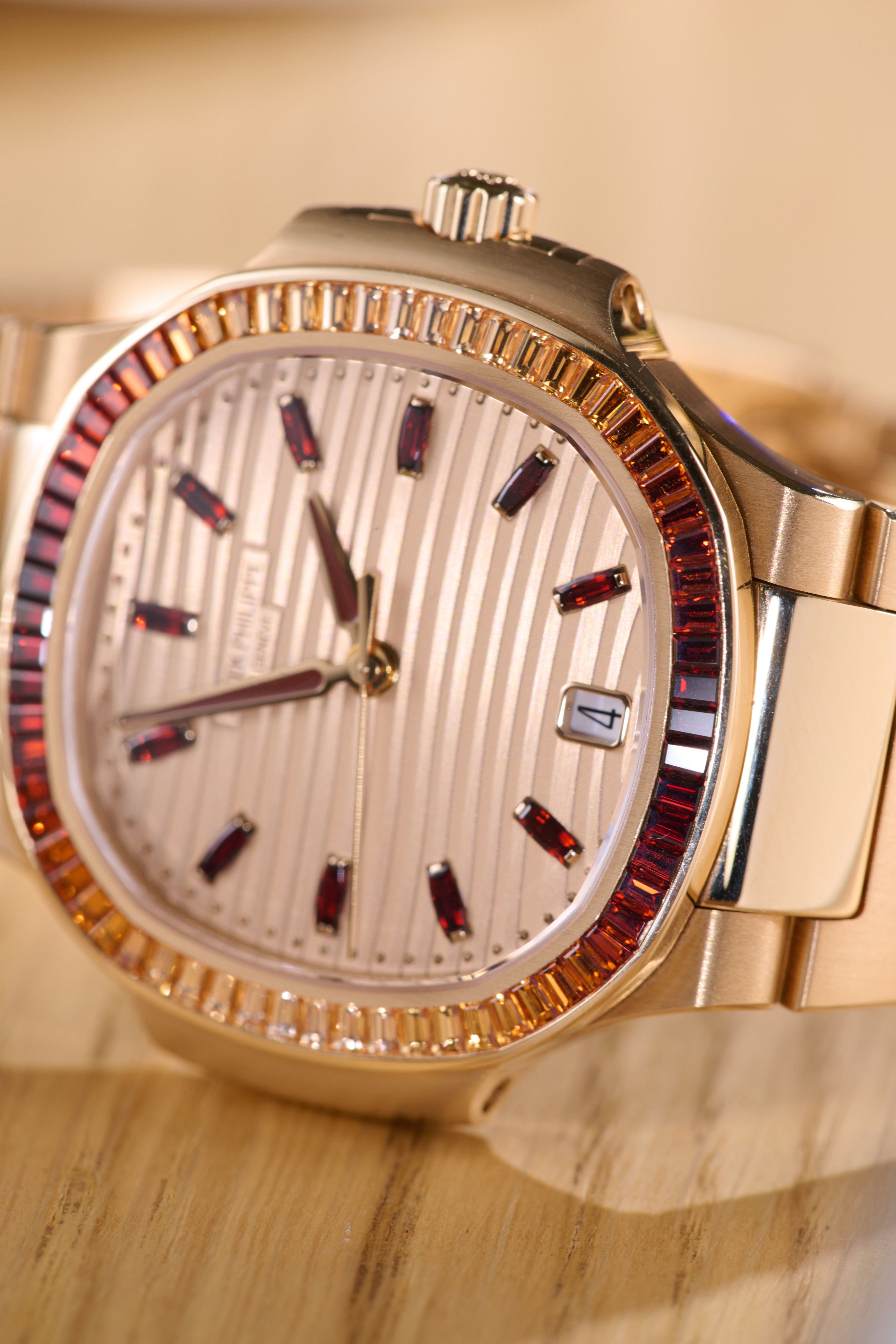 Patek Philippe Ladies Rose Gold Garnets Nautilus