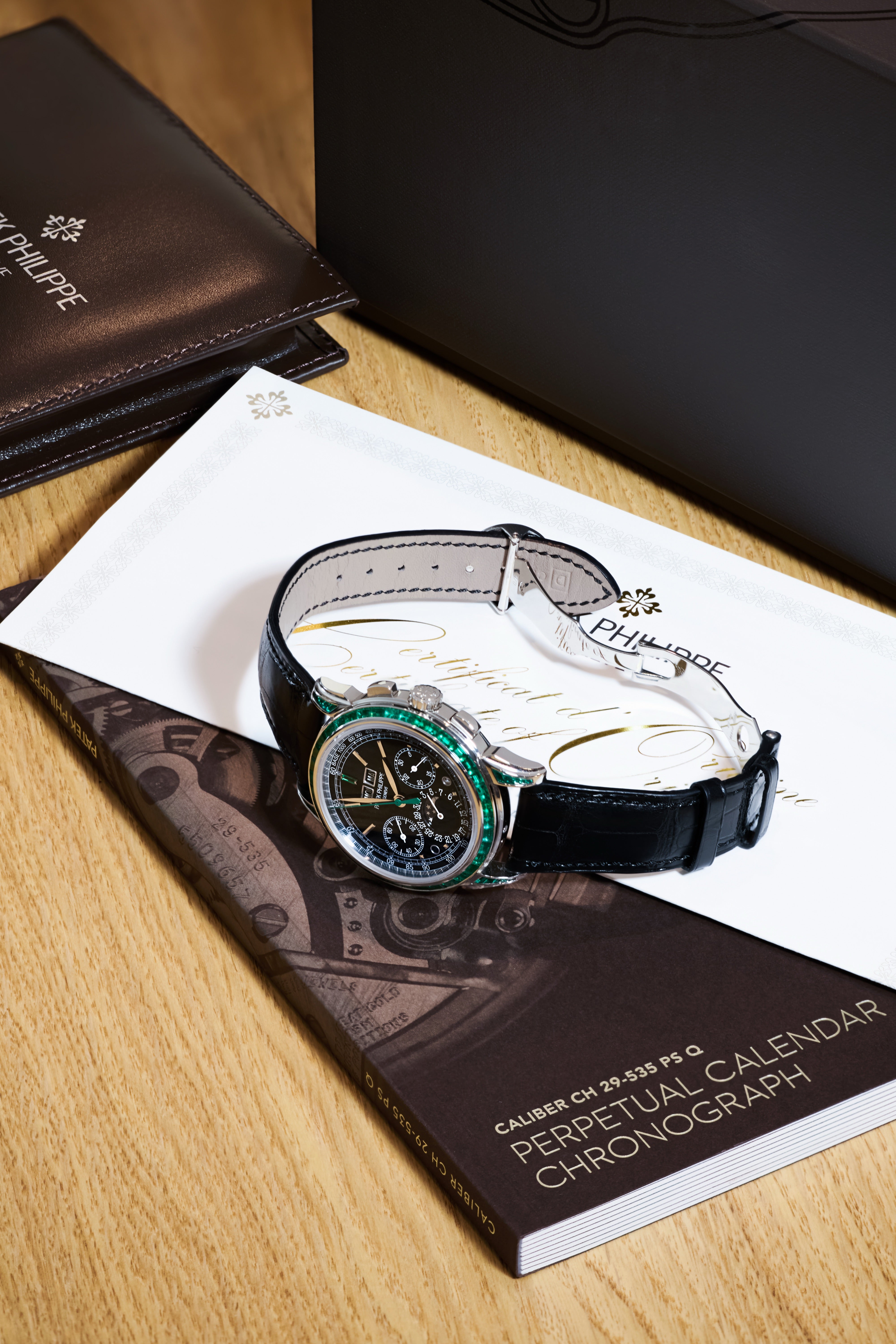 Patek Philippe Off-Catalogue Emerald Set Perpetual Calendar
